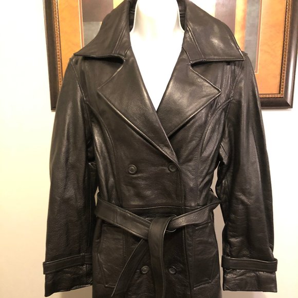 Wilsons Leather Jackets & Blazers - Wilson Sz. Medium Women's Vintage Black Leather Trench Coat Medium